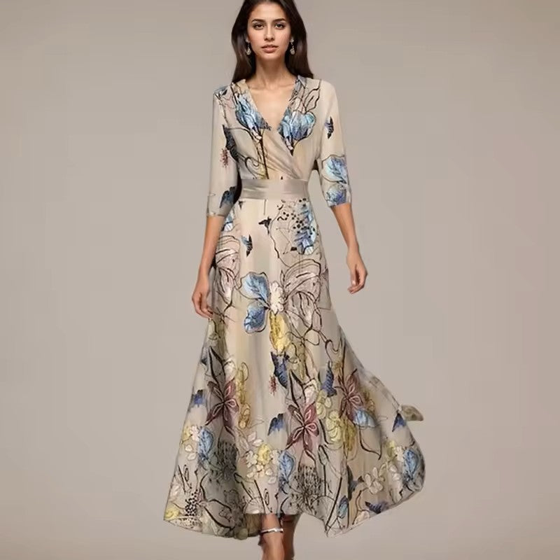 Axelle | Elegant lang kjole med blomsterprint