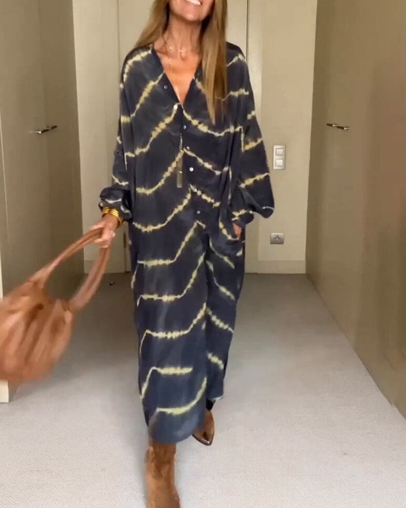 Isla | Sommerlig V-hals kjole med boho-print