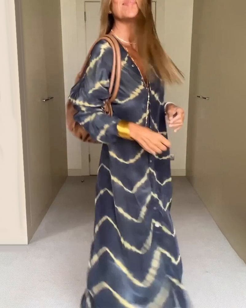 Isla | Sommerlig V-hals kjole med boho-print