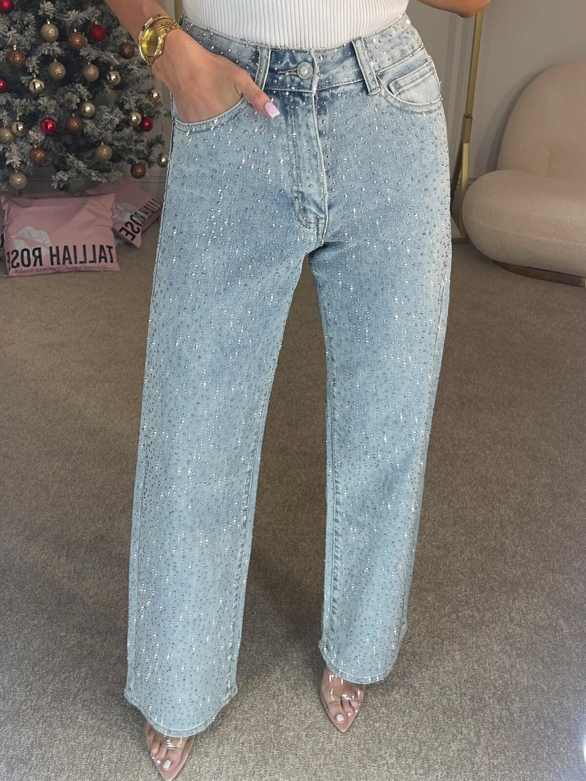 Alida - Høytaljede jeans med diamanter
