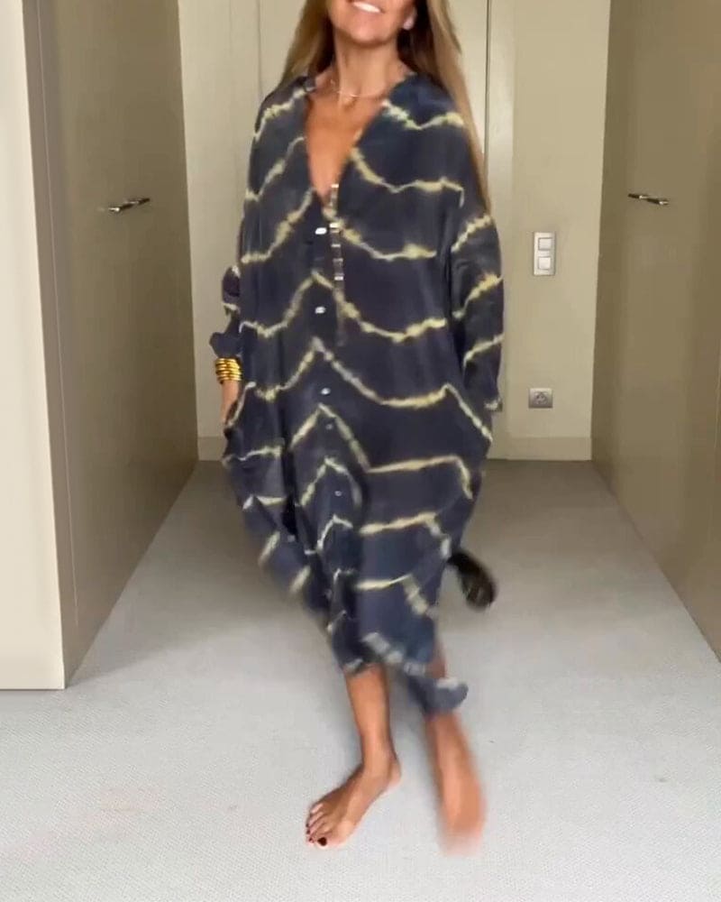 Isla | Sommerlig V-hals kjole med boho-print