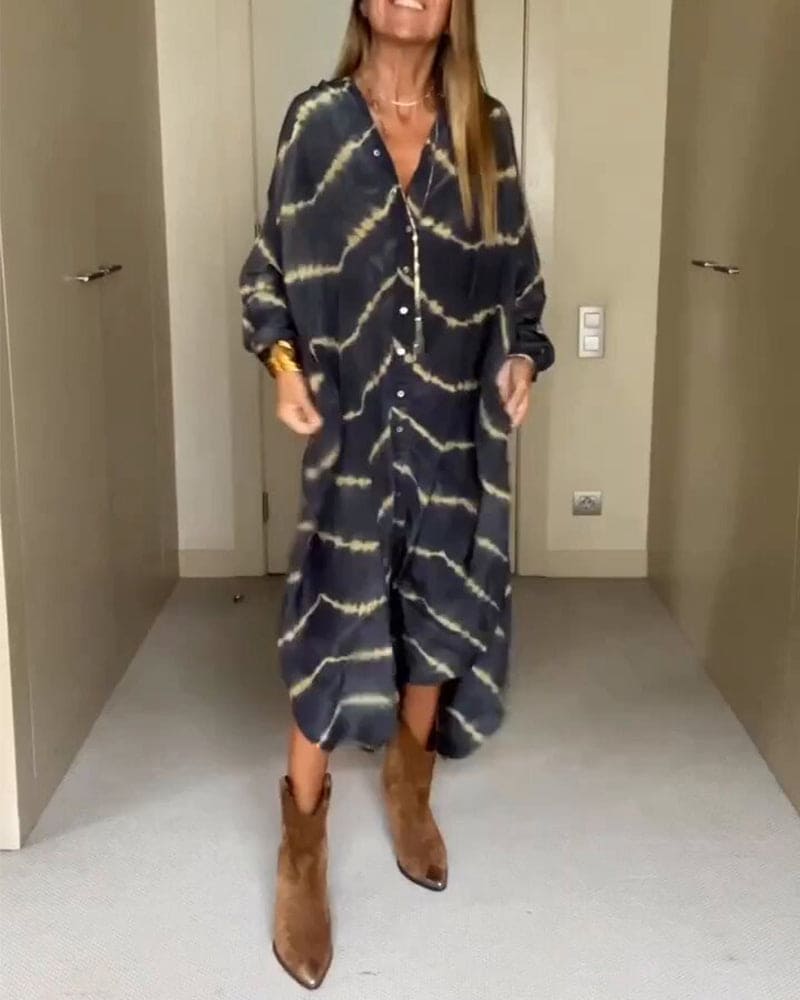 Isla | Sommerlig V-hals kjole med boho-print