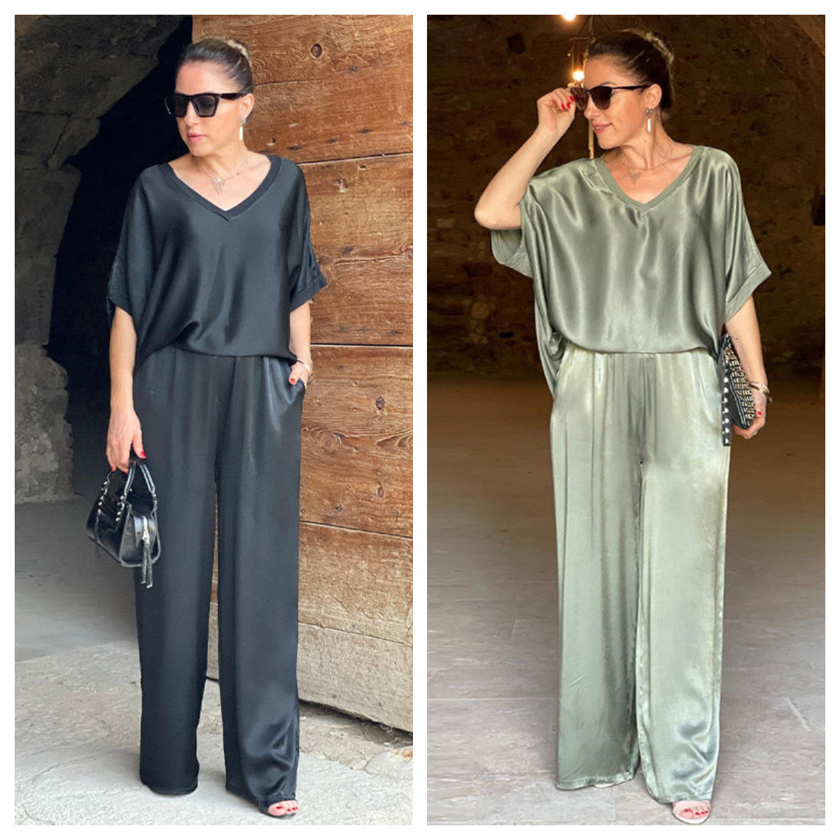Pauline | To-delt sett med V-hals i glitrende materiale