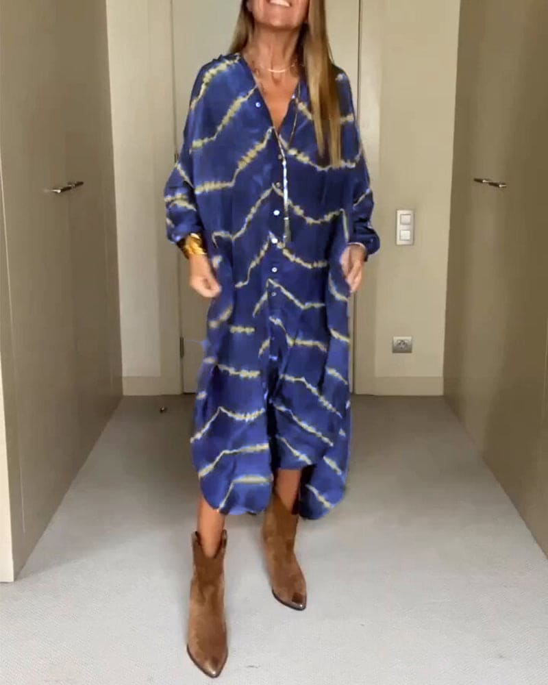 Isla | Sommerlig V-hals kjole med boho-print
