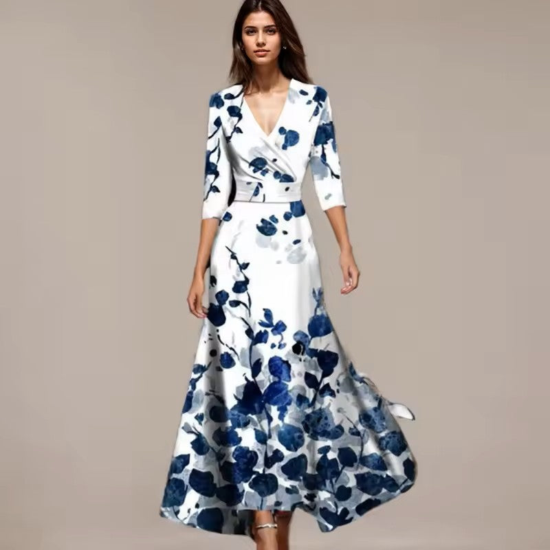 Axelle | Elegant lang kjole med blomsterprint