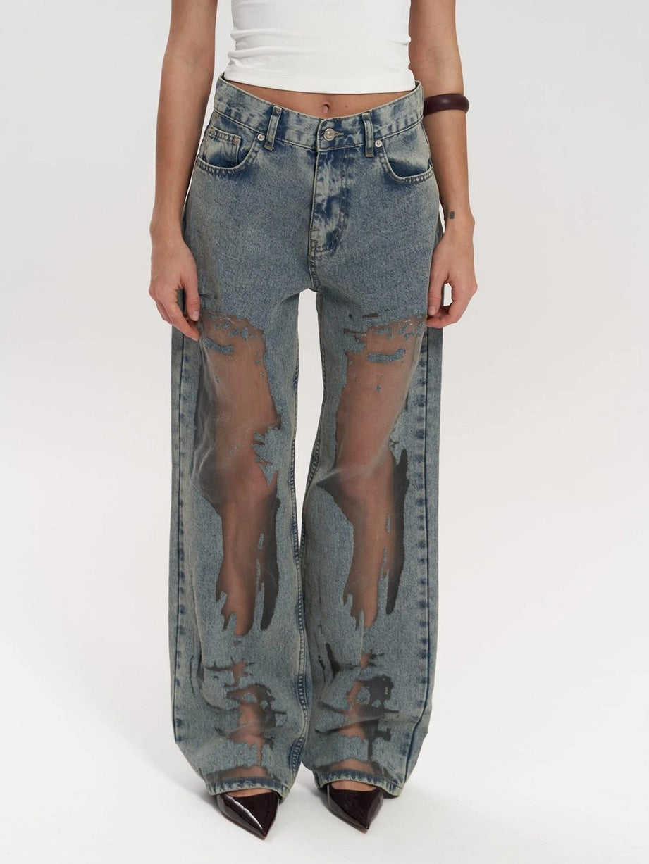 Lysandra - Høytaljet transparent jeans